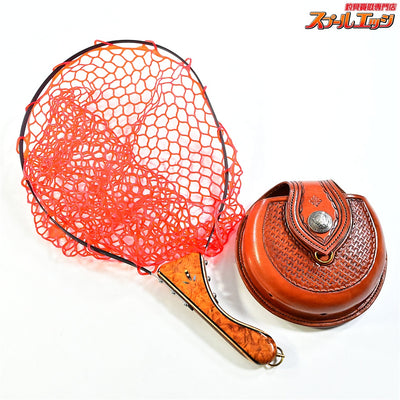 【ハンドメイド工房虹雨xGO-SLOW】 スプリングネット&レザーシース カービングモデル ラバーネット赤 GO-SLOW SPRING NET Leather Sheath K_060