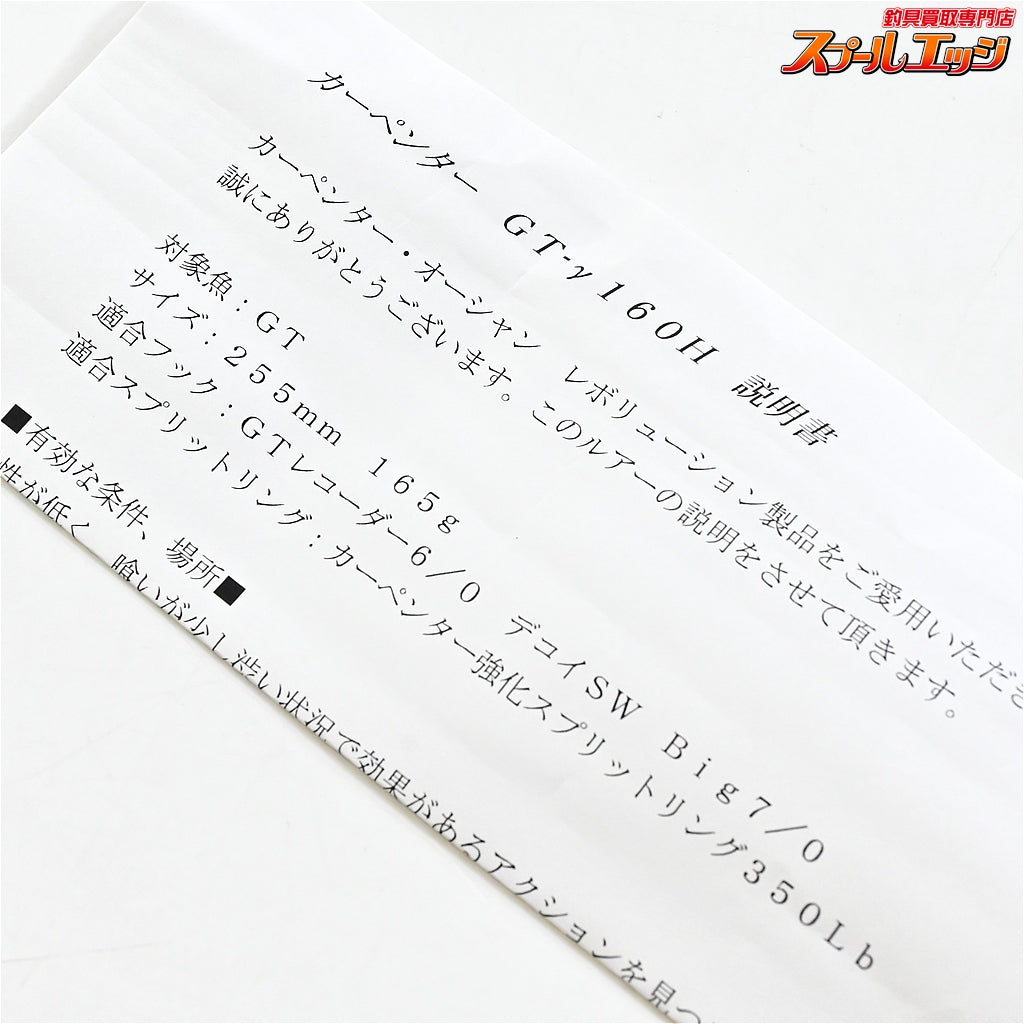 【カーペンター】 GTガンマ GT-γ 160H 255mm 165g ブラックバック ホロ貼り Carpenter GAMMMA 海水用ルアー K_060
