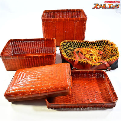 【網竹籠】 竹製魚籠 3段仕様 40x30x42cm へら鮒用 道具箱 小物入れ 蓋付き K_154