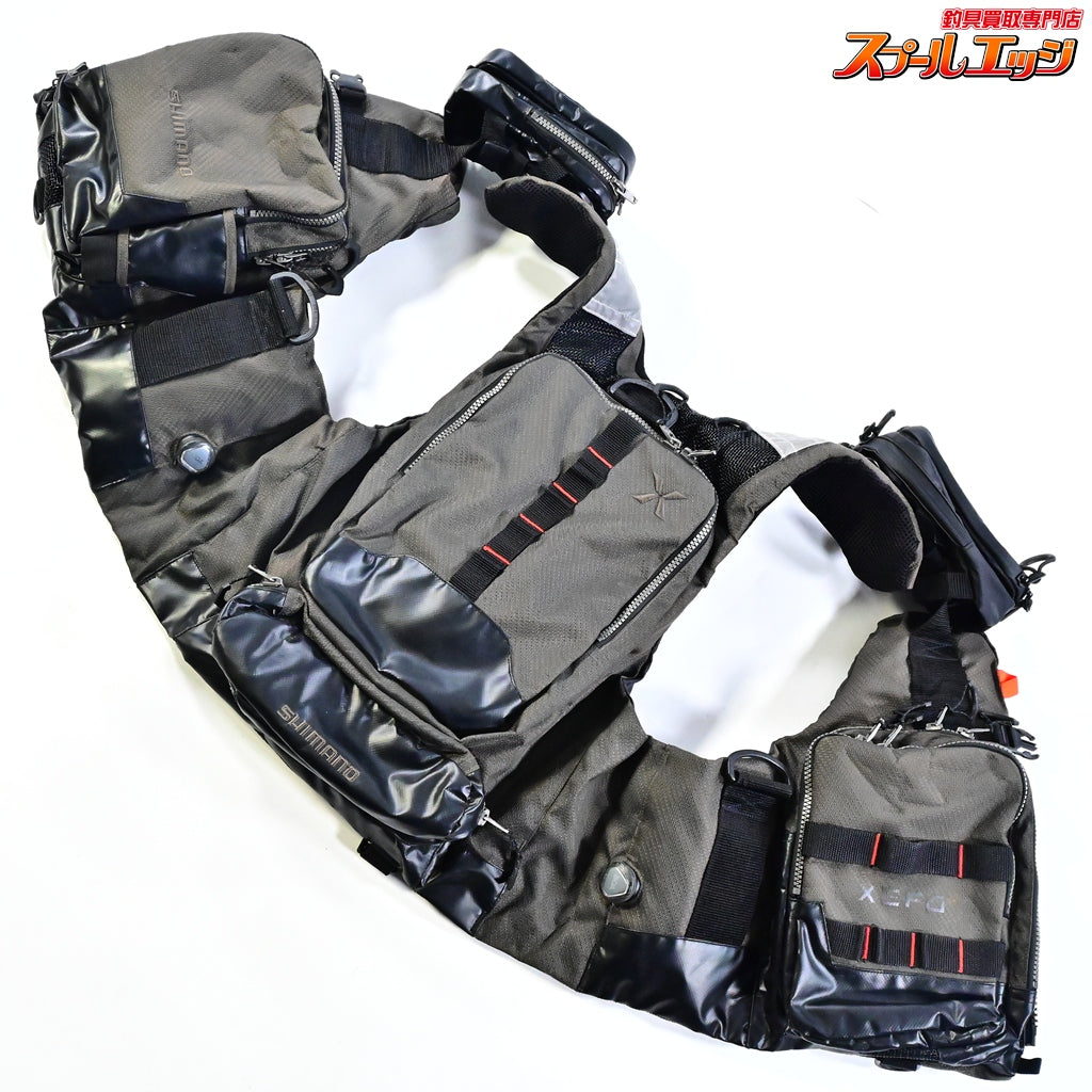 【シマノ】 ゼフォー アクトゲームベスト VF-274R サイズアジアM タングステン フィッシングポーチ BP-071S装着 SHIMANO XEFO K_080
