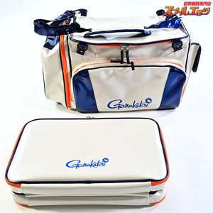 【がまかつ】 がまへら ライトバッグ4 GB392 & ライトクッション4 GM2580 PVC素材 ホワイト/ブルー GAMAKATSU LIGHT-BAG へらバッグ へらクッション K_162