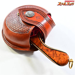 【ハンドメイド工房虹雨xGO-SLOW】 スプリングネット&レザーシース カービングモデル ラバーネット赤 GO-SLOW SPRING NET Leather Sheath K_060