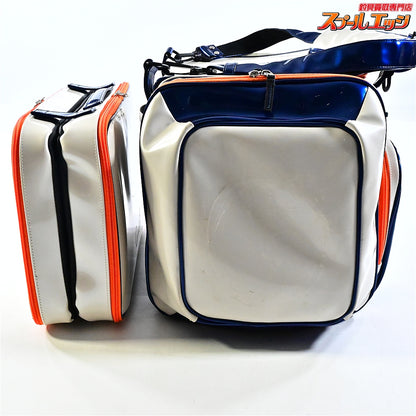 【がまかつ】 がまへら ライトバッグ4 GB392 & ライトクッション4 GM2580 PVC素材 ホワイト/ブルー GAMAKATSU LIGHT-BAG へらバッグ へらクッション K_162