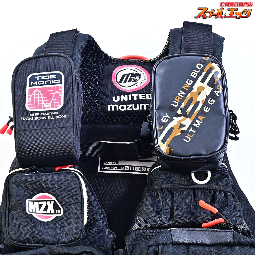 【マズメ】 MZX タイドマニア ライフジャケット MZXLJ-089 ブラックxブルー RBBポーチ装着 フローティングベスト ゲームベスト MAZUME K_100