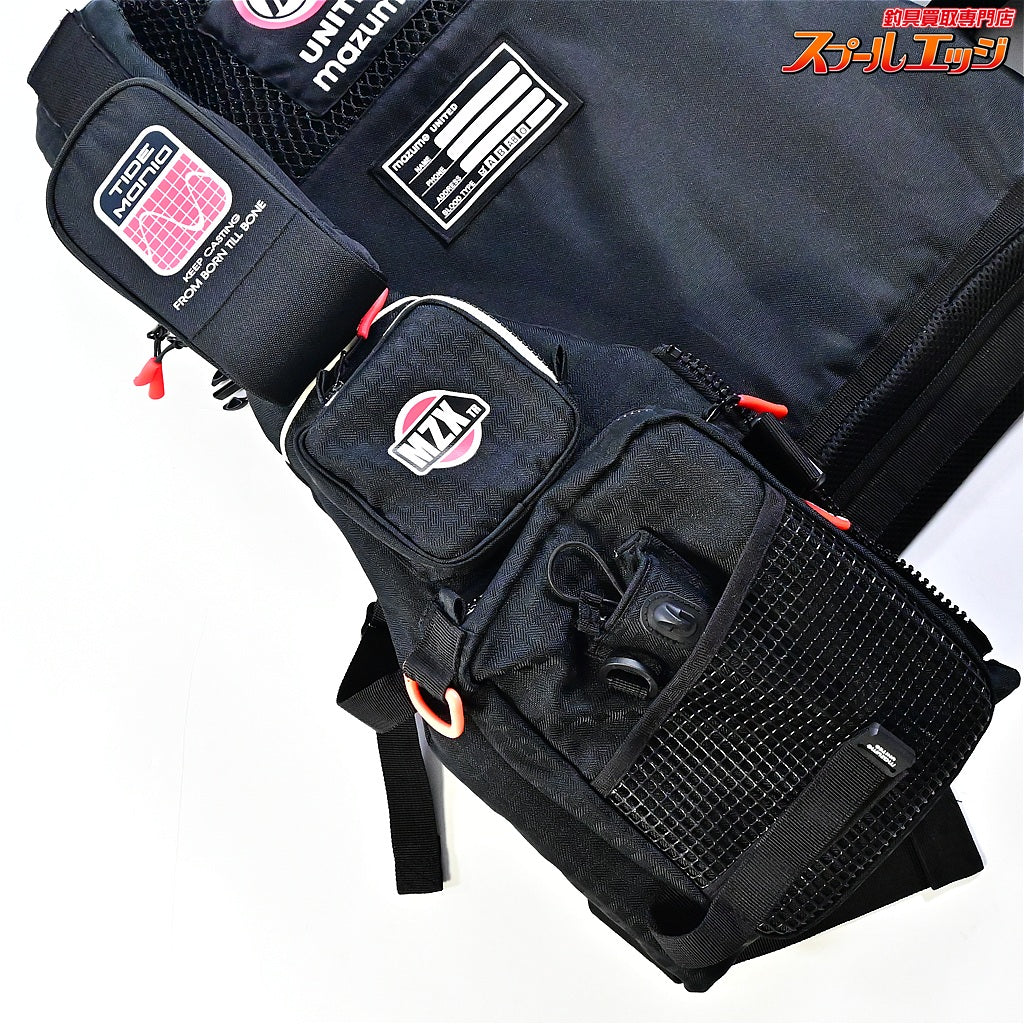 【マズメ】 MZX タイドマニア ライフジャケット MZXLJ-089 ブラックxブルー RBBポーチ装着 フローティングベスト ゲームベスト MAZUME K_100