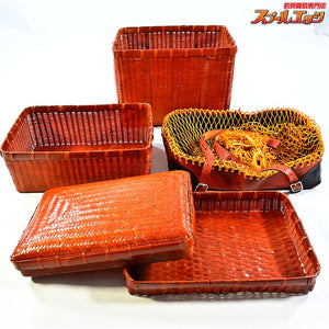 【網竹籠】 竹製魚籠 3段仕様 40x30x42cm へら鮒用 道具箱 小物入れ 蓋付き K_154