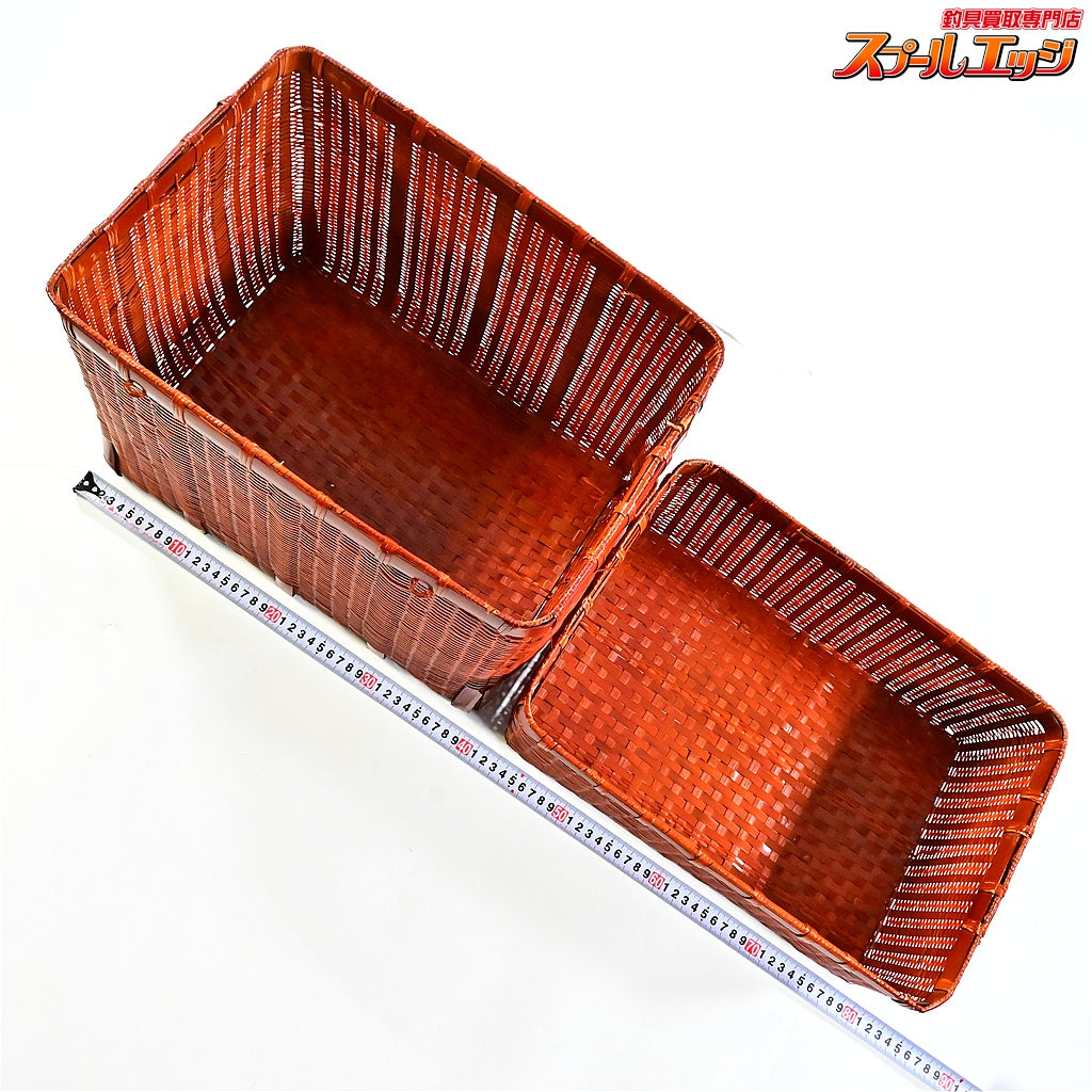 【網竹籠】 竹製魚籠 3段仕様 40x30x42cm へら鮒用 道具箱 小物入れ 蓋付き K_154