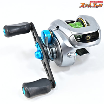 【シマノ】 09アルデバラン Mg KTF80mmストレートカーボンハンドル&ハンドルノブ&KTF IXAメカニカルブレーキキャップ ブルー装着 SHIMANO Aldebaran