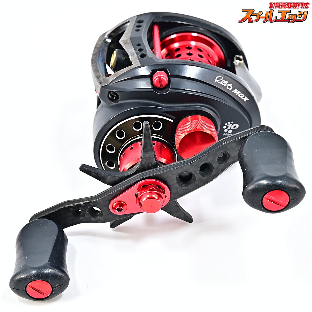 【アブガルシア】 アンバサダー レボ MGX-L ギア比7.1:1 KTF90mmオフセットカーボンハンドル/メカニカルキャップ&KTFオフセットカーボンスタードラグ&アブワークスシャロースプール装着 Abu Garcia Revo