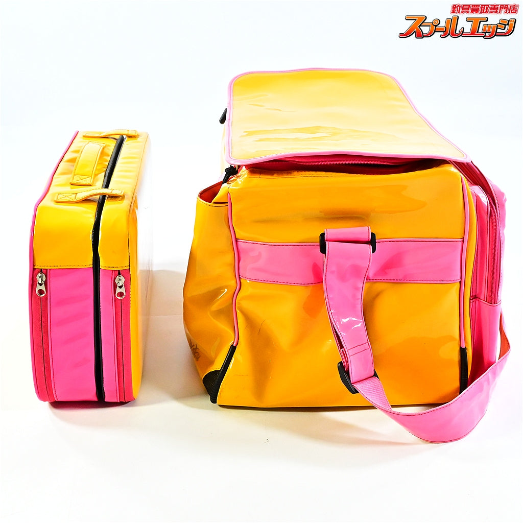 【がまかつ】 がまへら ライトバッグ2 へらバッグ PVC素材 イエロー/ピンク クッション付 GAMAKATSU LIGHT-BAG II K_192