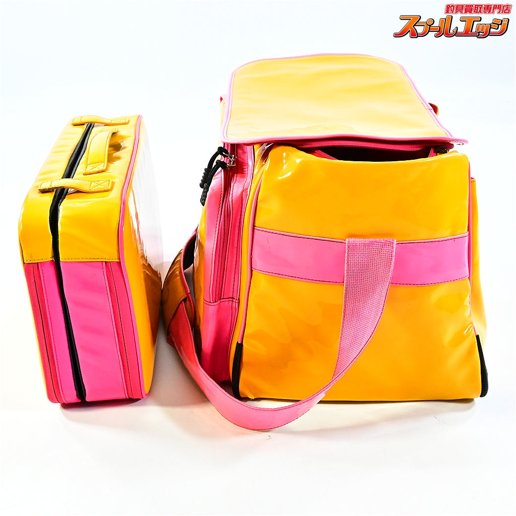 【がまかつ】 がまへら ライトバッグ2 へらバッグ PVC素材 イエロー/ピンク クッション付 GAMAKATSU LIGHT-BAG II K_192
