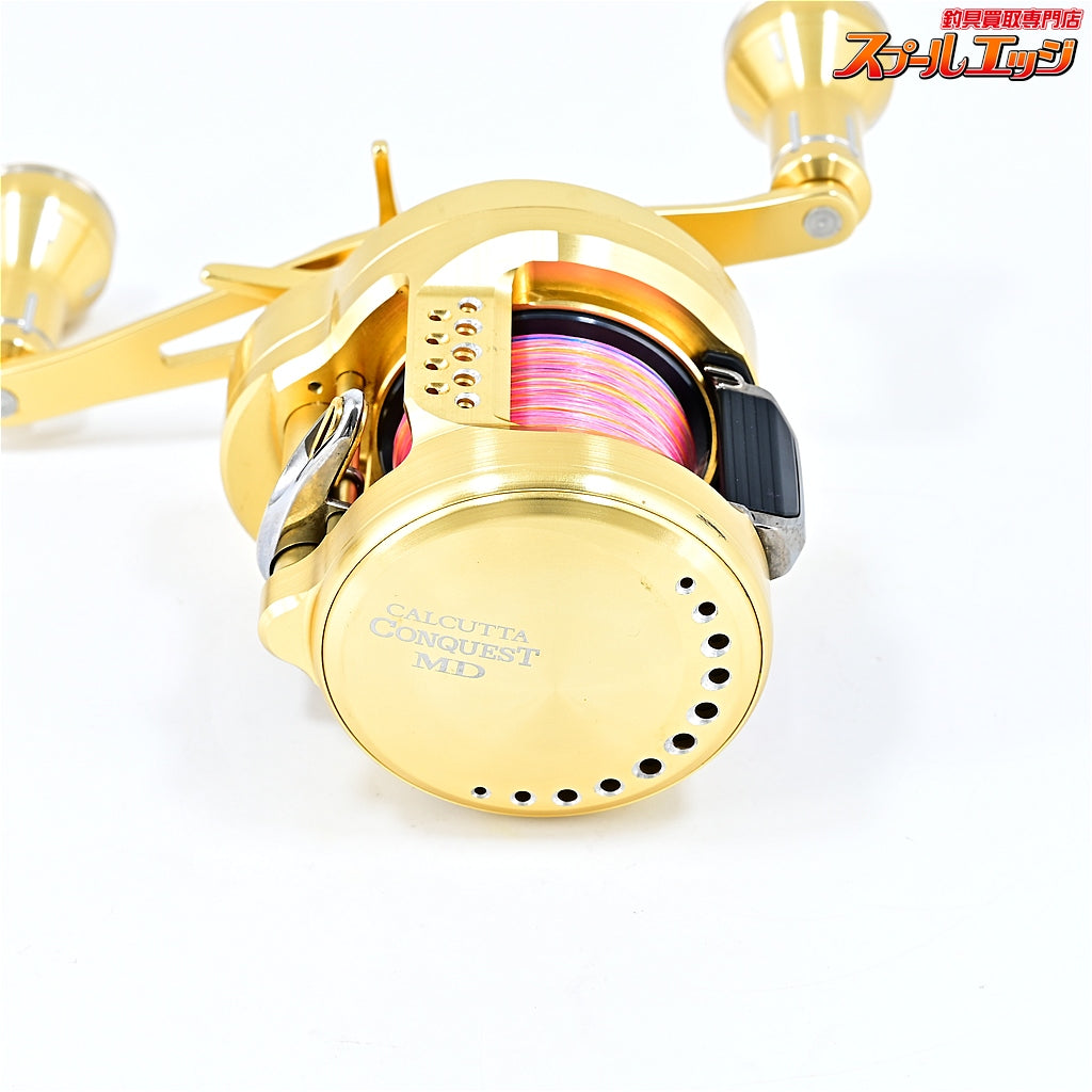 【シマノ】 23カルカッタコンクエスト MD 300XG 夢屋25ダブルハンドルアルミノブ 60mmゴールド装着 SHIMANO CALCUTTA CONQUEST