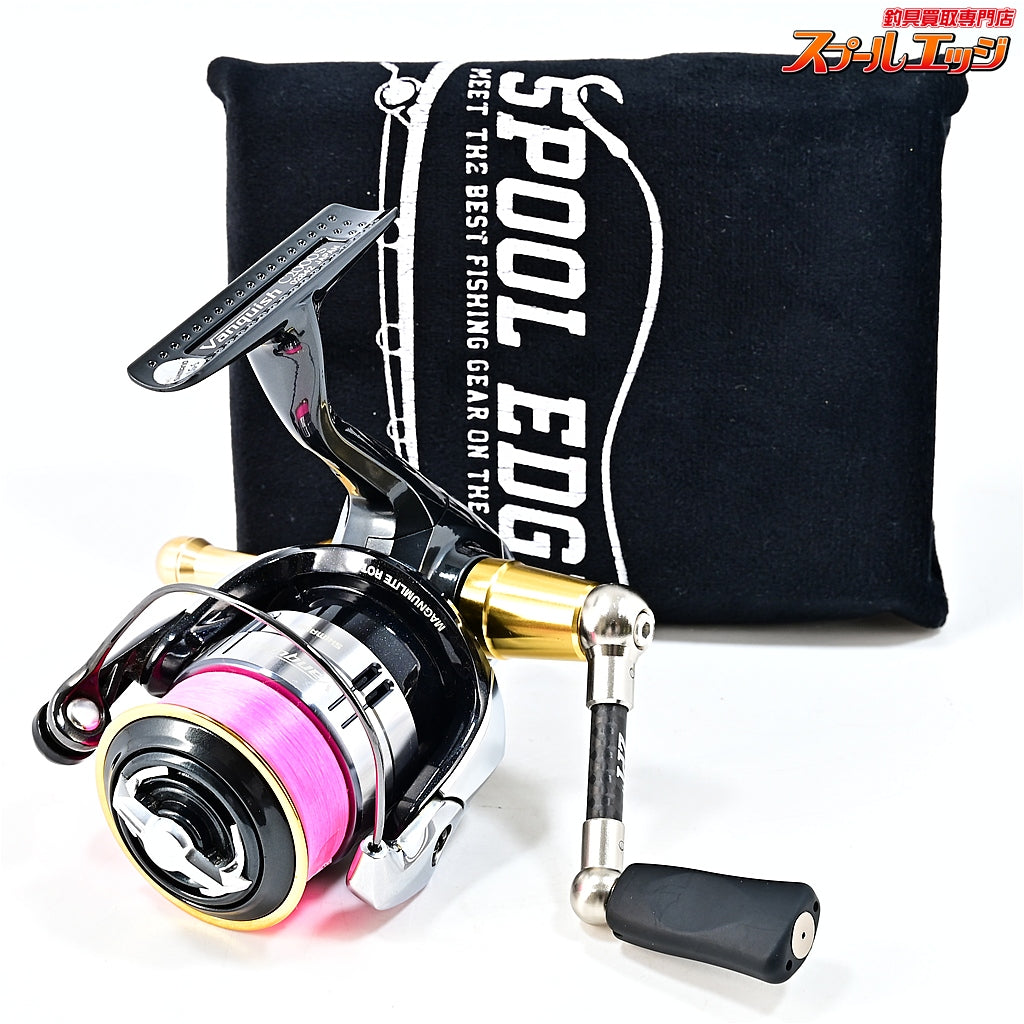 【シマノ】 12ヴァンキッシュ C2000S ZPIカーボンハンドル 45mm&キャップインフラットノブSプレミアム&夢屋アルミリールスタンドゴールド装着 SHIMANO Vanquish