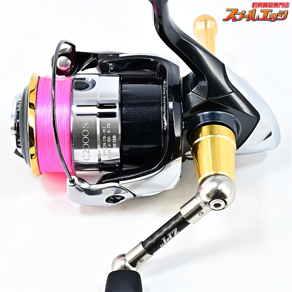 【シマノ】 12ヴァンキッシュ C2000S ZPIカーボンハンドル 45mm&キャップインフラットノブSプレミアム&夢屋アルミリールスタンドゴールド装着 SHIMANO Vanquish