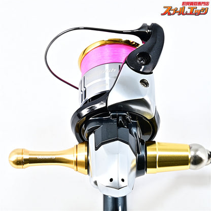【シマノ】 12ヴァンキッシュ C2000S ZPIカーボンハンドル 45mm&キャップインフラットノブSプレミアム&夢屋アルミリールスタンドゴールド装着 SHIMANO Vanquish