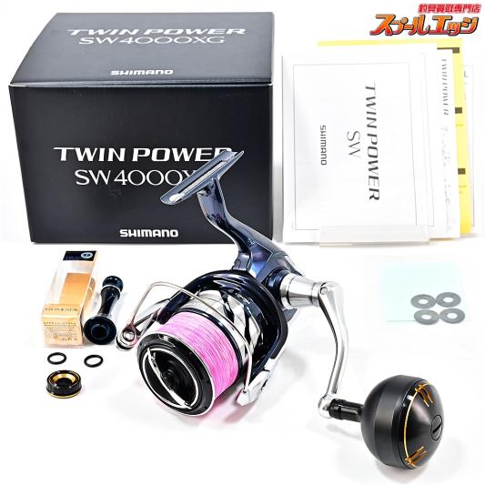 【シマノ】 21ツインパワー SW4000XG 19ステラ45mm純正ハンドルノブ装着 ゴメクサスリールスタンド付 SHIMANO TWIN POWER