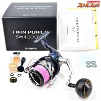 【シマノ】 21ツインパワー SW4000XG 19ステラ45mm純正ハンドルノブ装着 ゴメクサスリールスタンド付 SHIMANO TWIN POWER