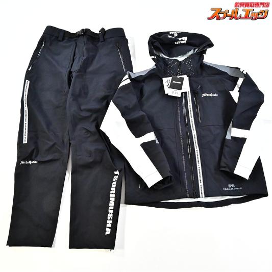 【釣武者】 テクニカルアーム 3レイヤーレインスーツ A01504 ジャケットサイズLL、パンツサイズ3L ブラック/グレー TSURI-MUSYA K_060