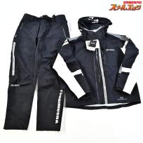 【釣武者】 テクニカルアーム 3レイヤーレインスーツ A01504 ジャケットサイズLL、パンツサイズ3L ブラック/グレー TSURI-MUSYA K_060